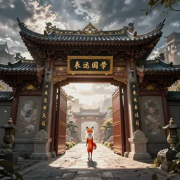 The gate to the eternal kingdom of foxes, fantasy, digital art, HD, detailed.