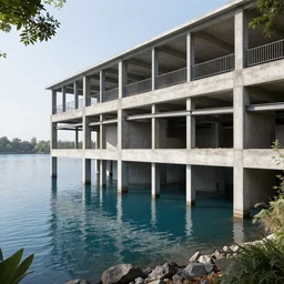 Bringing alive a building filled with concrete and steel by flooding the basement and filling it up with water from a nearby lake