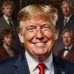donald trump painting, happy, smirk, intrincate, highly detailed, dim volumetric lighting, 8 k, octane, post - processing, digital painting, trending on artstation, concept art, smooth, sharp focus, illustration, by tom bagshaw and daniel gerhartz and albert aublet and lawrence alma - tadema and alphonse mucha