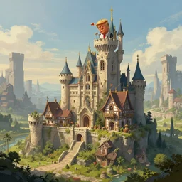 Donald trump, perfect fces, fantasy art landscape, fantasy city, fantasy kunst, fantasy castle, fantasy house, architecture mystery, artstation, house illustration