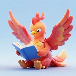 A render of a phoenix reading a book | Detailed | HD | Digital Art | 2018 | Modern | DC | Color | Glossy | 3D | Raytraced | Award Winning |  Artstation | Trending | Viral | Colorful | Amazing | Cute | Artistic | Soft Lighting | Cell Shader | Lovely | Fanart | Soft | Artwork