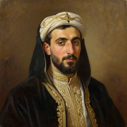 High-Quality orientalist portrait of a Syrian noble, oil on canvas.