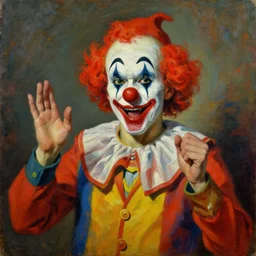 painting of a soviet clown with chaotic evil intent, socialist realist style