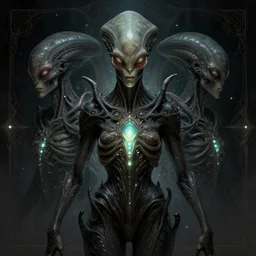 symmetry!! portrait of grotesque alien, sci - fi!!, glowing lights!!, intricate, elegant, dark design, highly detailed, dark lighting, digital art, digital painting, artstation, sharp focus, illustration, art by artgerm and h r giger and greg rutkowski and alphonse mucha, 8 k