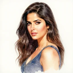 Beautiful detailed watercolor medium shot of Katrina Kaif by Bill Sienkiewicz, trending on pinterest