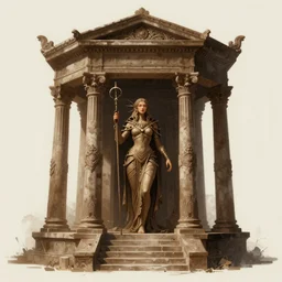 temple of the caged goddess, fantasy digital art, highly detailed, brown color theme, illustration for story by clark ashton smith, artstation, by rodney matthews, by michael bohme