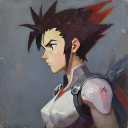 ashley wood portrait painting of gurren lagann, as overwatch character, medium shot, asymmetrical, profile picture, organic painting, dramatic lighting, matte painting, bold shapes, hard edges, 6 0 s french movie poster, french impressionism, palette knife and brush strokes, dutch angle, trending on artstation, by huang guangjian and gil elvgren and sachin teng