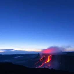 a photo, top half is sky, other half is lava