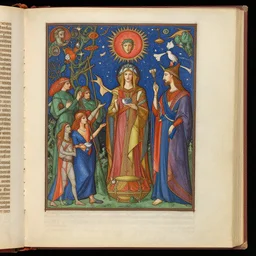 illustrated page from codex seraphinus, surrealist illuminated manuscript