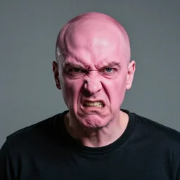 a stock photo of an extremely angry pink - faced man