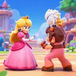 Link fighting princess Peach in a super smash bros ultimate battle , made by Stanley Artgerm Lau, WLOP, Rossdraws, ArtStation, CGSociety, concept art, cgsociety, octane render, trending on artstation, artstationHD, artstationHQ, unreal engine, 4k, 8k,