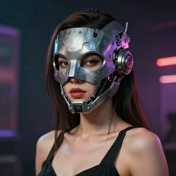 sexy beautiful woman head made of mech mask rendered in unreal engine, cyberpunk, rave, scifi, painted by albrecht durer | bernard buffet | carne griffiths | alfred lubin