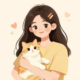 girl holding a cat illustration portrait