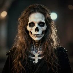 symmetrical portrait of the goddess of death, digital art, cinematic lighting, ray tracing, octane render, long lens, shallow depth of field, bokeh, anamorphic lens flare, 8 k, hyper detailed, 3 5 mm film grain