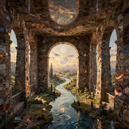 tiled room squared waterway, aqueducts,. by konstantin razumov, fractal flame, chiaroscuro, highly detailded, volumetric lighting