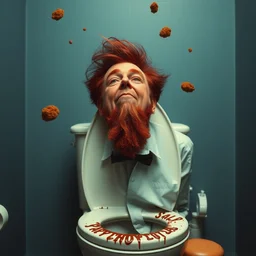 david lynch farting on the toilet, gay, red face, poop flying