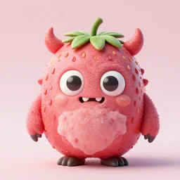 a beautiful and intricate cute strawberry monster, very detailed