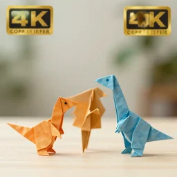 high quality presentation photo of origami dinosaurs, photography 4k, f1.8 anamorphic, bokeh, 4k, Canon, Nikon