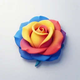 logo of a rose colored in blue, yellow, and red, highly detailed, 4k, sharp focus, gradient, depth of field, primary colors, artstation, cgsociety, octane render,