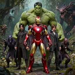 portrait of marvels ( ( ( ( ( ( ( ( ( ( ironman ) ) ) ) ) ) ) ) ) ) hulk by hr giger, greg rutkowski, luis royo and wayne barlowe as a diablo, resident evil, dark souls, bloodborne monster, elden ring creature, ( ( in a garden ) )