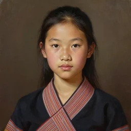 portrait of a beautiful teen tai lue ethnic north thailand, closeup portrait, historical, ethnic group, traditional costume, elegant, loin cloth, highly detailed, oil painting, artstation, concept art, matte, sharp focus, illustration, hearthstone, art by earl norem