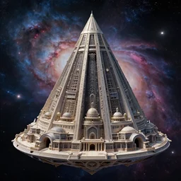 pyramidal mausoleum spaceship, highly detailed, intricate, by Raphael Lacoste, Eddie Mendoza, Alex Ross, background of outer space nebulas by Pilar Gogar, concept art, matte painting, 8K HDR