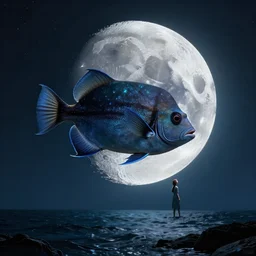 the moon is an angler fish in the ocean depths of the sky by jessica rossier and hr giger