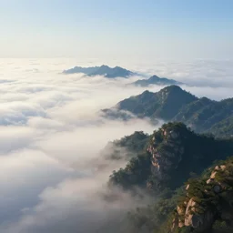 painting of dreamy mountains and sea of clouds, super wide angle, deep focus, hyper realistic, concept art, 8 k detail post - processing