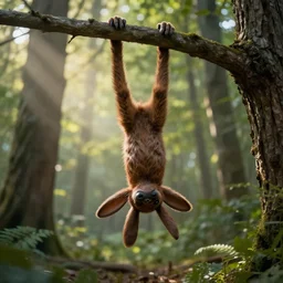 the marsupilami in the forest, hanging, photo realistic, light rays, highly detailed