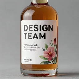 the words design team on a whiskey bottle label : : behance award, package design, label design, floral detail, typography, pinterest : : vivid colours, smooth, sharp focus, realistic, detailed, art, label illustration, label design, 8 k