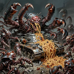 nightmare mollusk army clawed chyme panzers destroyed, year 3 0 0 0 tanks overturned by crustaceans made of yaw gravel hundreds of armored claws on mollusks dread, mucosal clustered in mollusk skin with chrome rugated rust noodles in primoridal slimes by boris vallejo, terror by francesco blanc, enric torres, by jack gau