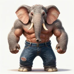 muscular anthropomorphic!!! elephant wearing pants