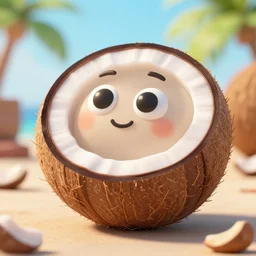 but this delicious nut is not a nut, coconut, coconut, cartoon, cartoon, ultra realistic, unreal engine 5, depth of field, bokeh, octane render, 8 k hd,