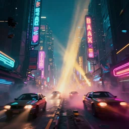 a guatemalan solitary cyberpunk city with neon ads and signs with evocative dramatic mood with blade runner vibe with cars and floating vehicles with motion blur with depth of field with bloom with lightshaft with volumetric lights, fog, by jeremy mann, oscar winning graphics, photo realistic, bloom, imax, dynamic lighting, artstation, netflix series,