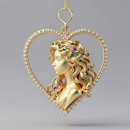 mystical gold and diamond thin curly female heart shaped hanger with fine purple and green details, ultra detailed, centered, octane render, elegant, caustics
