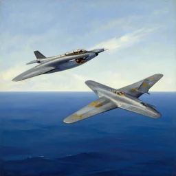 two flying saucers battling over the ocean. art by george philip reinagle.
