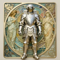 a full body art nouveau portrait of a fully armored samurai astronaut, intricate, elegant, highly detailed, digital painting, artstation, concept art, smooth, sharp focus, illustration, art by John William Waterhouse and William Adolphe Bouguereau and Donato Giancola and Alphonse Mucha