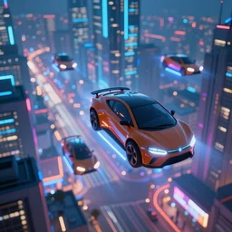 futuristic city, blue lights, 4 k, flying cars, vibrant colors