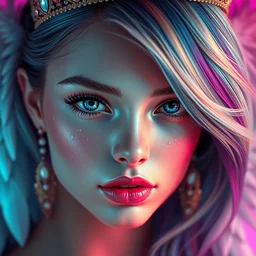 beautiful, young woman, detailed gorgeous face, vaporwave aesthetic, synthwave, colorful, psychedelic, water droplets, feathers, wings, crown, artstation, concept art, smooth, extremely sharp detail, finely tuned detail, ultra high definition, 8 k, unreal engine 5, ultra sharp focus, illustration, art by artgerm and greg rutkowski and alphonse mucha