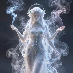 translucent goddess comprised entirely of smoke. digital art by eugene de blaas, ross tran, and nasreddine dinet, vibrant color scheme, intricately detailed, in the style of romanticism. artstation, greg rutkowski
