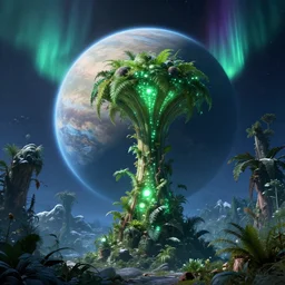 exoplanet planet alien flore plant mass effect jungle winter pandora nebula aurora wallpaper 3 d pixar disney digital cgi rtx hdr painting bioluminance alena aenami artworks in 4 kby loish beeple, by thomas kinkade 2 2 2 2