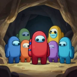 among us characters in a cave, digital painting, concept art