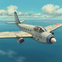 concept art of retro air craft flying over the sea in the style of studio ghibli, cinematic composition, microsoft flight simulator