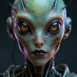 synthwave cyborg insect alien face with wasp eyes, detailed face, sharp focus, synthwave art, aesthetic, octane render, raw, cinematic