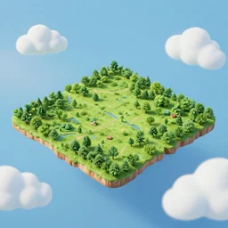 A 3D piece of land in the sky, digital art, illustration, 3d art