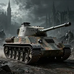 Panzerkampfwagen V Panther (1943), Dark Souls 3, a grim fantasy, Anor Londo, dramatic lighting, cinematic, establishing shot, extremely high detail, photorealistic, cinematic lighting, artstation, by simon stalenhag