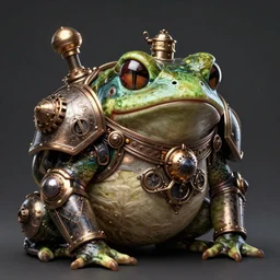 a slimy anthropomorphic toad king wearing ornate steampunk armor, smooth, intricate, elegant, digital painting, artstation, steam, grungy steel, concept art, sharp focus, octane render, illustration, art by riot studios, overwatch character,