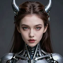 a cyborg succubus, flawless symmetrical pretty cute face, greg rutkowski, 8 k, shallow depth of field, intricate detail, concept art,