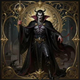portrait of a vampire, intricate, d & d, wide shot, wizard, powerful, fantasy, art nouveau, baroque style, digital painting, trending on artstation, sharp focus, wide shot, illustration, evil, demonic, monstrous, global illumination, ray tracing, art by artgerm and greg rutkowski and ruan jia