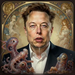 hyperrealistic cell shaded por! dream elon musk as mollusk, slime, drool, portrait, intricate, elegant, highly detailed, digital painting, artstation, concept art, wallpaper, smooth, sharp focus, illustration, art by h. r. giger and artgerm and greg rutkowski and alphonse mucha